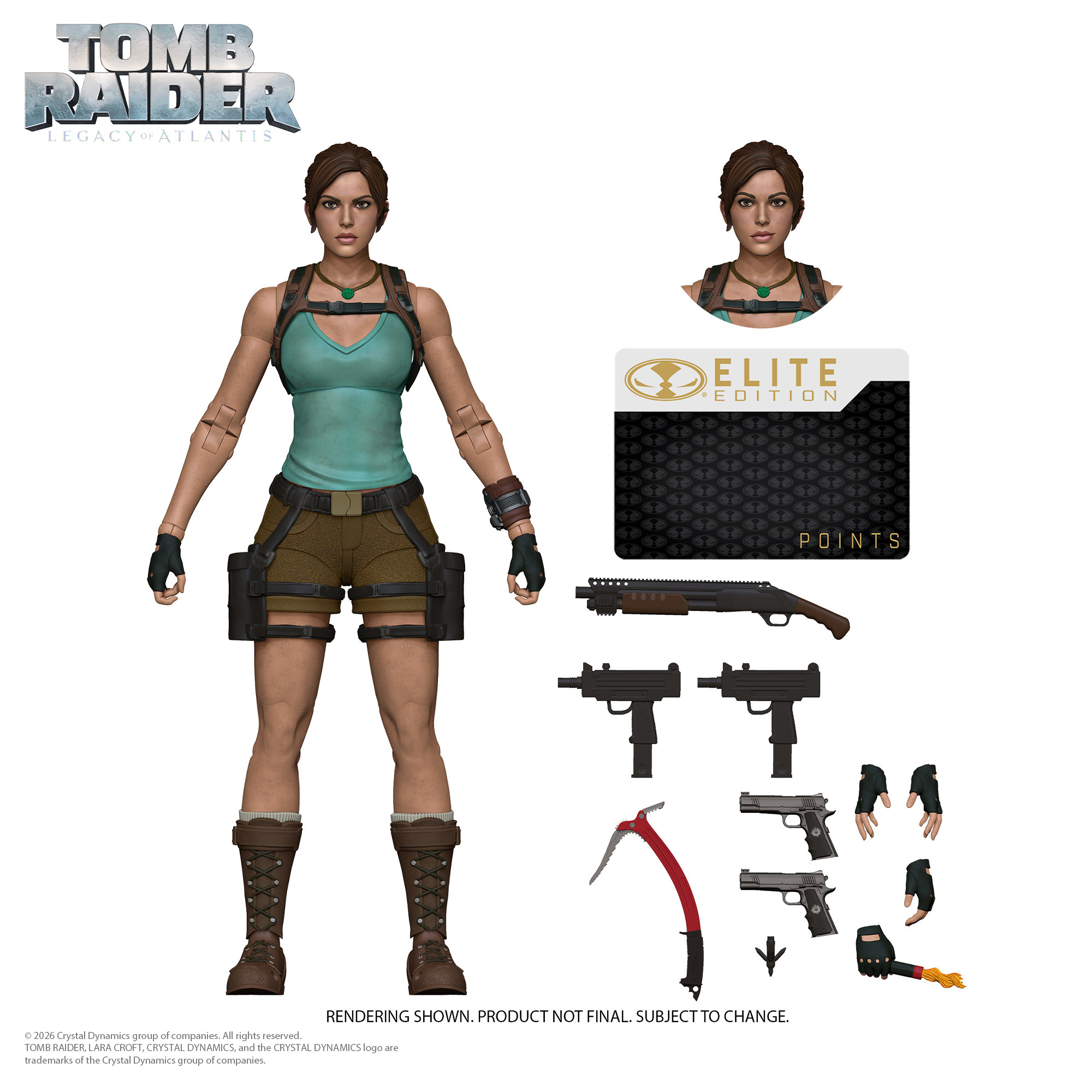 McFarlane Toys, Tomb Raider Legacy of Atlantis, Crystal Dynamics, Flying Wild Hog, Amazon Game Studios